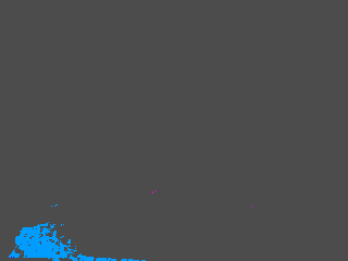 Reprojected SemanticFusion estimate for frame 272, almost entirely empty grey background with one small patch of colour