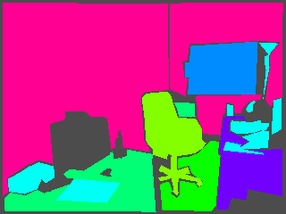 Ground truth semantic label image for NYUv2 frame 623, an office desk scene